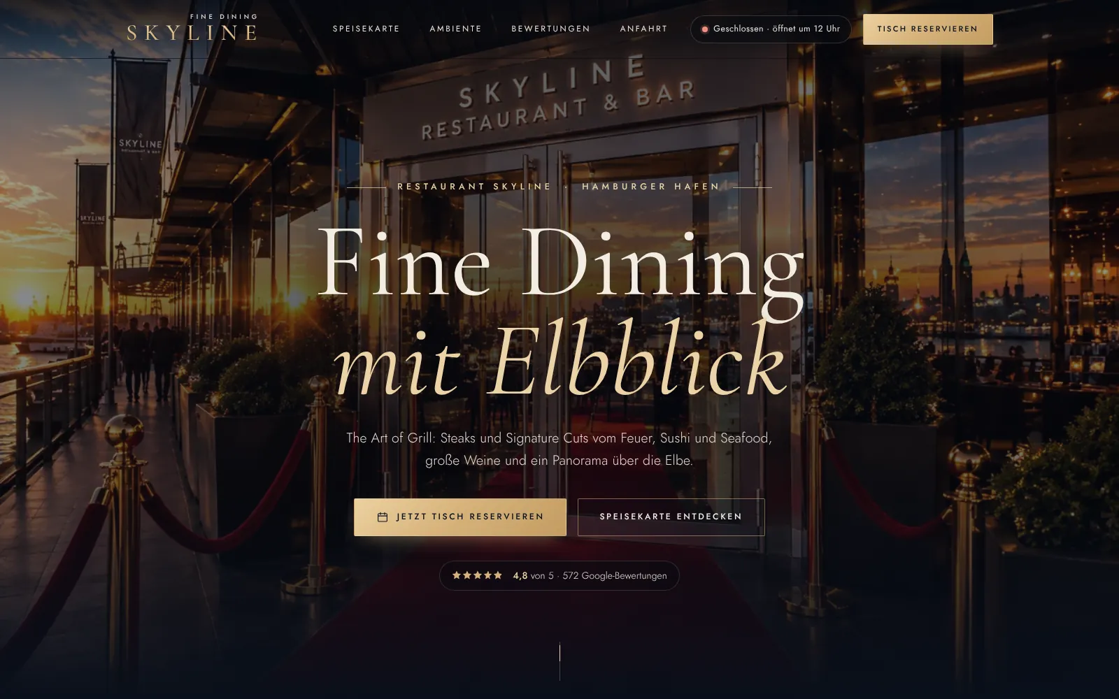 Demo-Website Skyline für ein Restaurant, gestaltet von Selo Digital